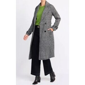 Montgomery Post Herringbone Double Breasted Trench Coat Belted Long Overcoat